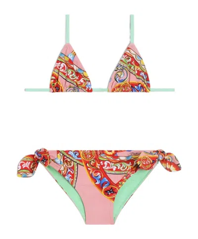 Dolce & Gabbana Carretto-print Triangle Bikini In Multi
