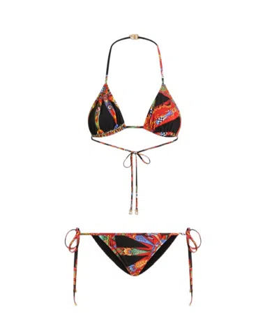 Dolce & Gabbana Carretto-print Triangle Bikini In Black