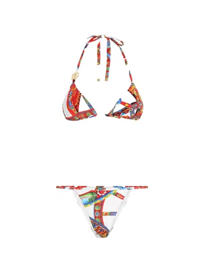 Dolce & Gabbana Carretto-print Triangle Bikini In White