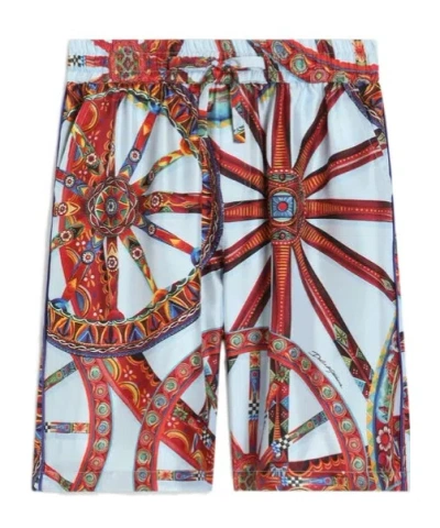 Dolce & Gabbana Kids' Carretto-print Twill Bermuda Shorts In Blue