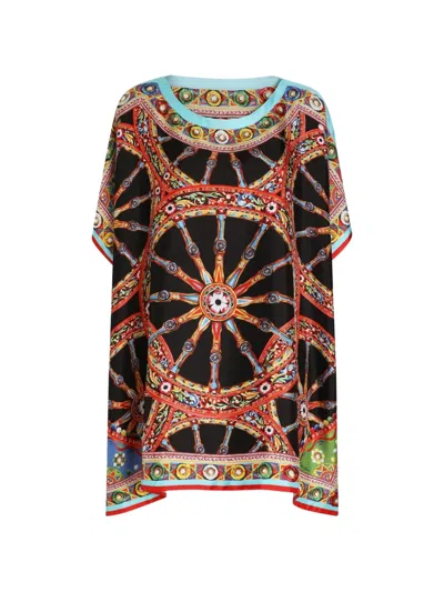 Dolce & Gabbana Carretto-print Twill Kaftan Dress In Black