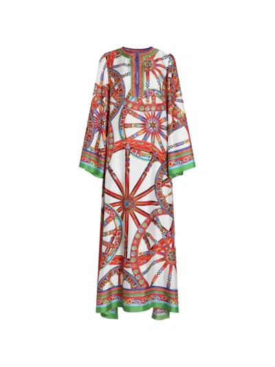 Dolce & Gabbana Carretto-print Twill Kaftan Dress In White