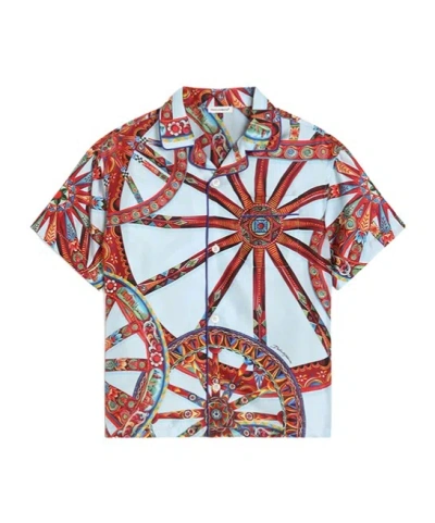 Dolce & Gabbana Kids' Carretto-print Twill Shirt In Blue