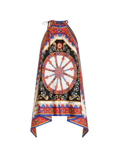 Dolce & Gabbana Carretto Printed Halterneck Satin Top In Multi