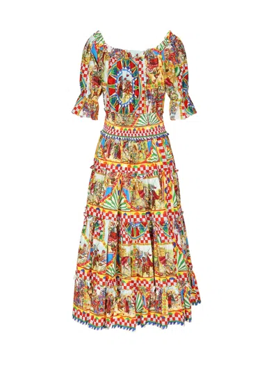 DOLCE & GABBANA DOLCE & GABBANA CART PRINT MIDI DRESS