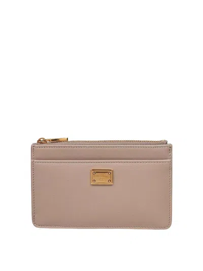 Dolce & Gabbana Leather Holder Plonge Taupe Color In Sand