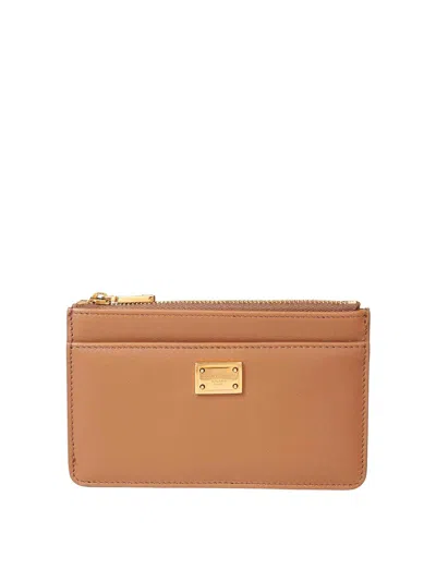 Dolce & Gabbana Leather Holder Plonge Caramel Color In Brown