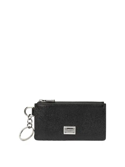 DOLCE & GABBANA PEBBLED LEATHER AND LOGO WALLET