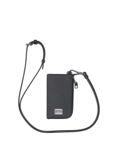 Dolce & Gabbana Shoulder Strap Card Holder In Black