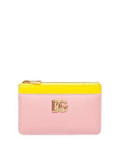 Dolce & Gabbana Leather Cars Holder In Pink