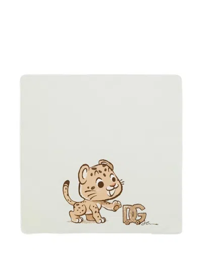 Dolce & Gabbana Cartoon Leopard-motif Blanket In Neutrals