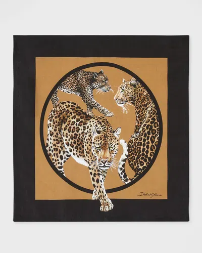 Dolce & Gabbana Casa Allover Leopard Linen Napkins, Set Of 2 In Animal Print