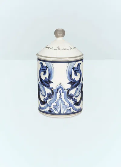 Dolce & Gabbana Casa Mediterraneo Ceramic Sicilian Neroli & Lemon Scented Candle In Blue & White