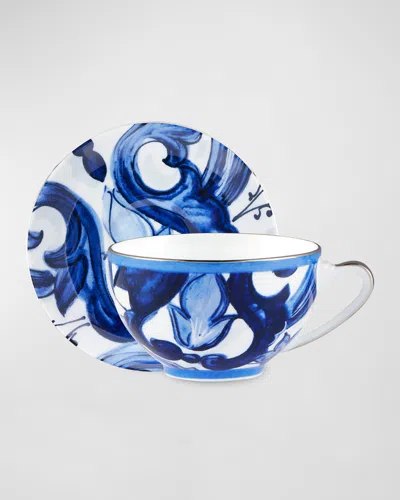 Dolce & Gabbana Casa Blu Mediterraneo Tea Cup And Saucer Set In Medium Blu