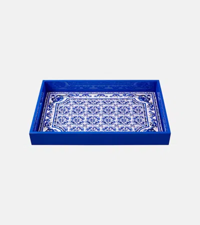 Dolce & Gabbana Casa Blu Mediterraneo Wooden Tray In Blue