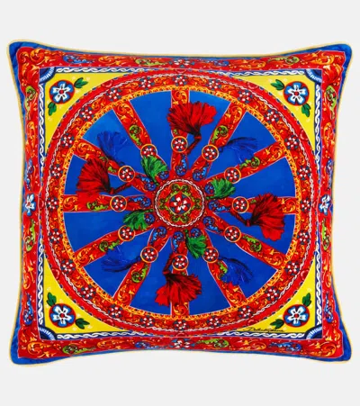 Dolce & Gabbana Casa Carretto Siciliano Medium Velvet Cushion In Multicoloured