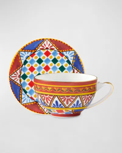 Dolce & Gabbana Casa Carretto Tea Cup And Saucer Set In Carretto Multicolor