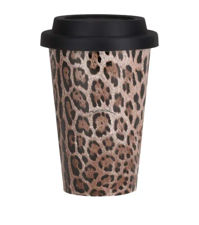 Dolce & Gabbana Casa Ceramic Leopardo Travel Mug In Brown