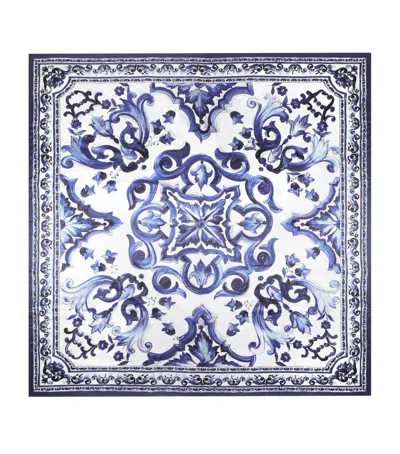 Dolce & Gabbana Casa Cotton Majolica King Fitted Sheet In Blue