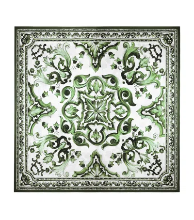 Dolce & Gabbana Casa Cotton Majolica King Fitted Sheet In Green