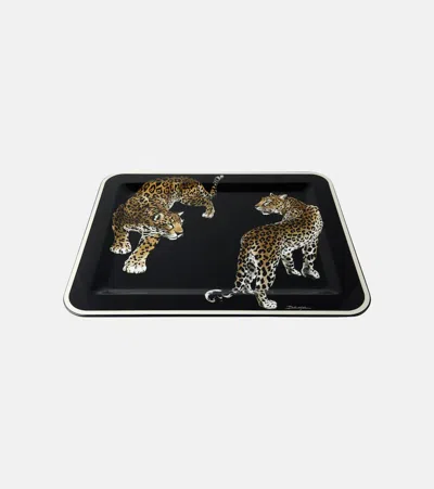Dolce & Gabbana Casa Double Leopardo Medium Wooden Tray