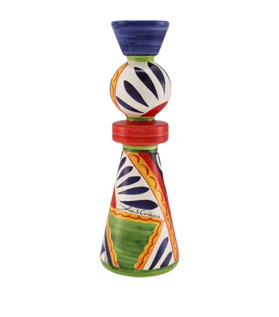 Dolce & Gabbana Casa Large Ceramic Candle Holder In Multi