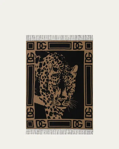 Dolce & Gabbana Casa Leopard Cashmere Throw In Black