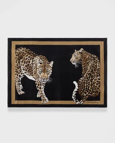 Dolce & Gabbana Casa Leopard Linen Placemat And Napkin Set In Animal Print
