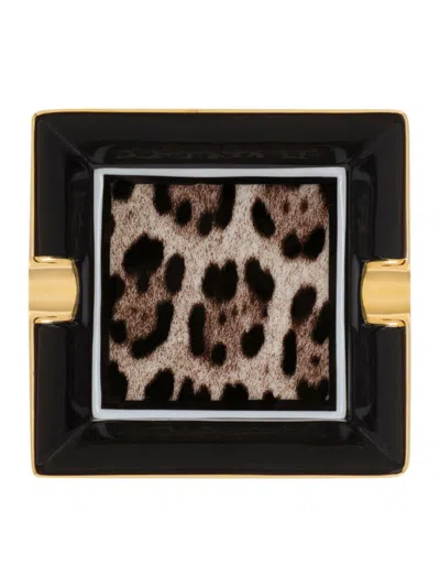 Dolce & Gabbana Casa Leopard Small Square Ashtray In Black