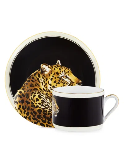 Dolce & Gabbana Casa Leopard Tea Cup & Saucer Set In Black