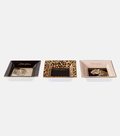 Dolce & Gabbana Casa Leopardo Set Of 3 Decorative Trays In Multi
