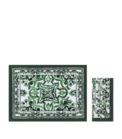 Dolce & Gabbana Casa Linen Majolica Placemat And Napkin Set In Green