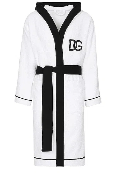 Dolce & Gabbana Casa Logo Hooded Bathrobe In Black & White
