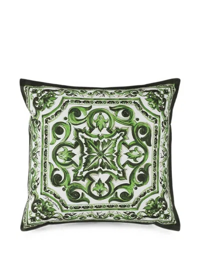 Dolce & Gabbana Casa Maiolica Pattern Cushion In Green