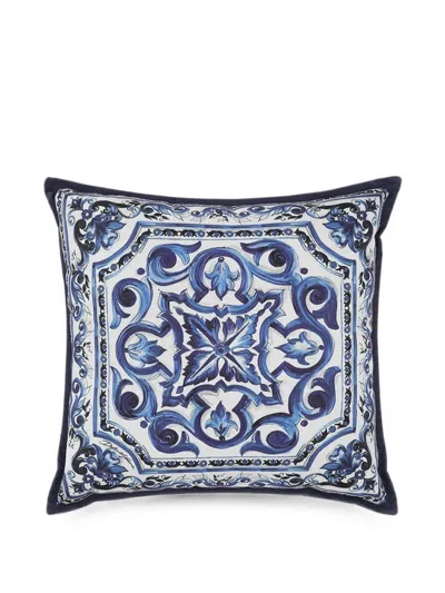 Dolce & Gabbana Casa Maiolica-print Outdoor Cushion In Blue