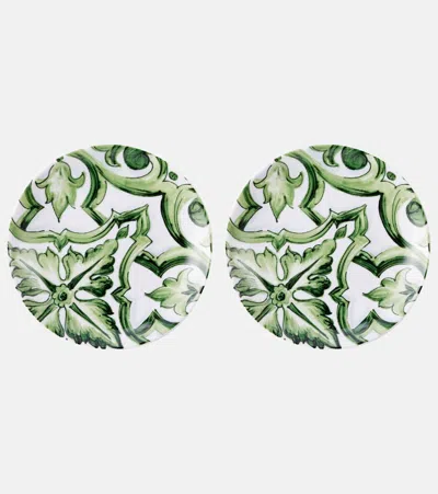 Dolce & Gabbana Casa Majolica Set Of 2 Porcelain Dessert Plates In Green