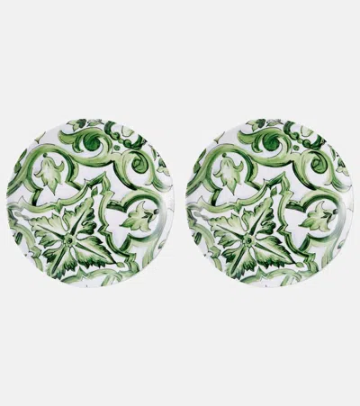 Dolce & Gabbana Casa Majolica Set Of 2 Porcelain Dinner Plates In Green