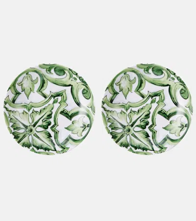 Dolce & Gabbana Casa Majolica Set Of 2 Porcelain Soup Plates In Green