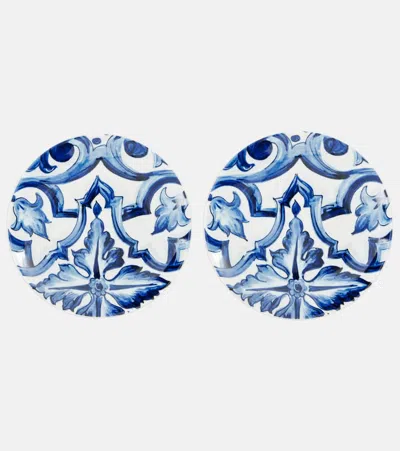 Dolce & Gabbana Casa Set Of 2 Porcelain Dessert Plates In Blue