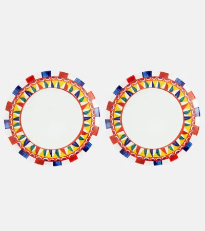 Dolce & Gabbana Casa Set Of 2 Porcelain Dessert Plates In Multi