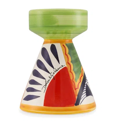 Dolce & Gabbana Casa Small Ceramic Candle Holder In Multi