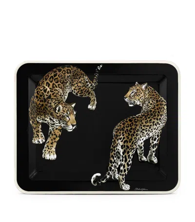 Dolce & Gabbana Casa Wooden Leopard Tray In Multi