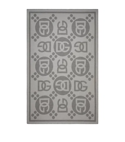 Dolce & Gabbana Casa Wool Logo Jacquard Throw In Gray