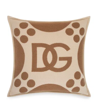Dolce & Gabbana Casa Wool-silk-cashmere Logo Cushion In Brown