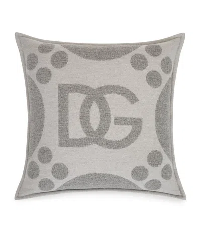 Dolce & Gabbana Casa Wool-silk-cashmere Logo Cushion In Gray