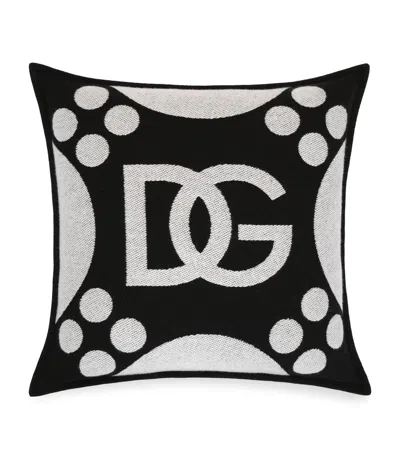 Dolce & Gabbana Casa Wool-silk-cashmere Logo Cushion In Black