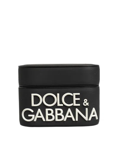 Dolce & Gabbana Case Black Pvc Embossed Logo Flip Holder Women Airpods