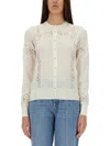 Dolce & Gabbana Cashmere And Silk Cardigan With Lace Inlay In Neutral