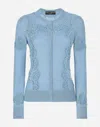 Dolce & Gabbana Cashmere And Silk Cardigan With Lace Inlay In ブルー