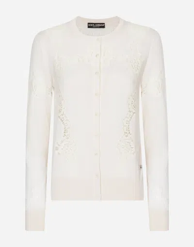 DOLCE & GABBANA CASHMERE AND SILK CARDIGAN WITH LACE INLAY